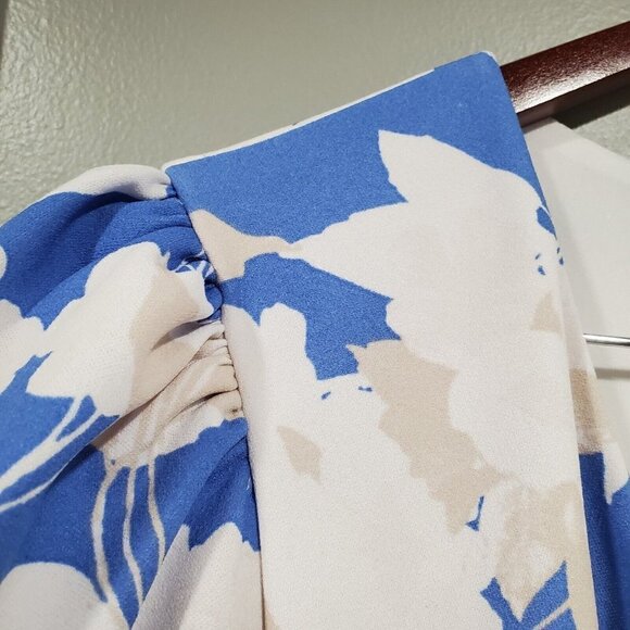 Julia Jordan Women's Floral Print Puff Sleeve Faux Wrap Dress In Blue Size 14 - Picture 12 of 15